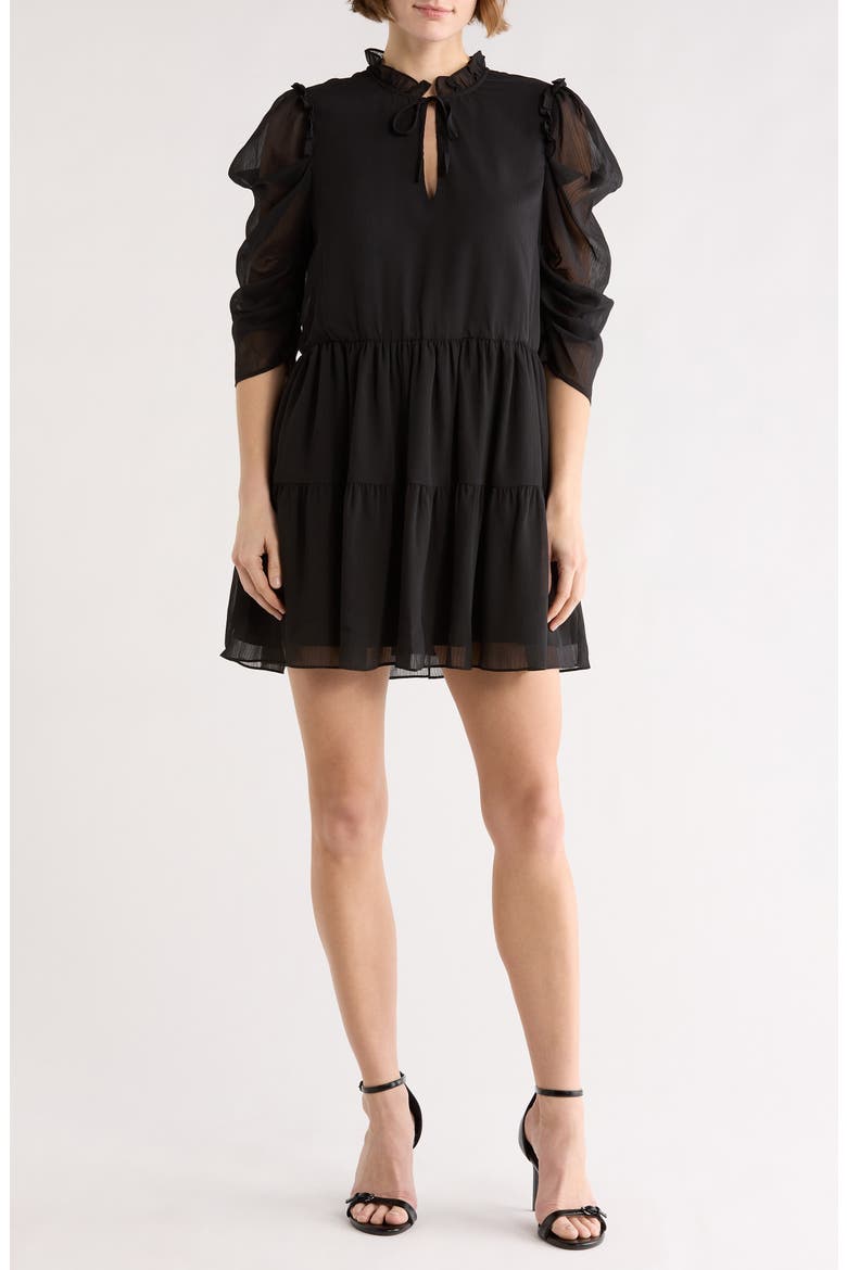 Pippa Three Quarter Sleeve Dress, Main, color, BLACK