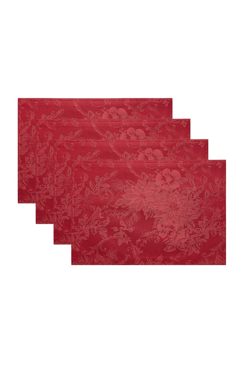 Poinsettia Elegance Jacquard Holiday Placemat, Main, color, Red