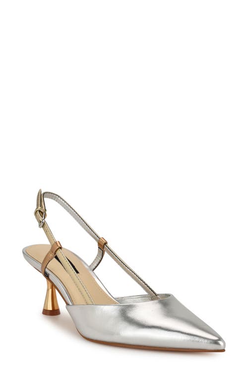 Nine West Rhonda 3 Womens Patent Pointed Toe Slingback Heels In Silver/gold