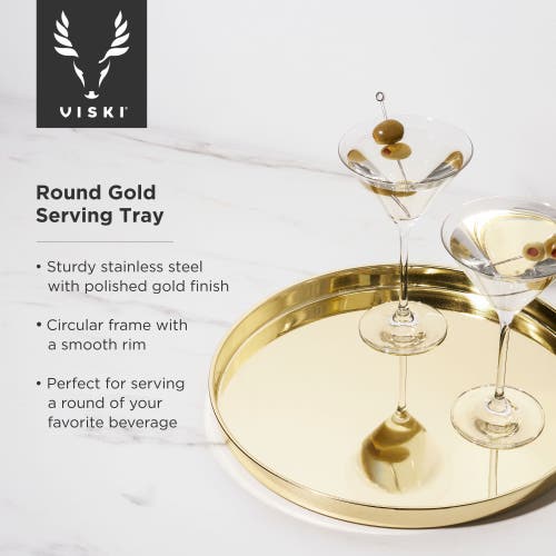 Viski Belmont Polished Round Serving Tray In Gold