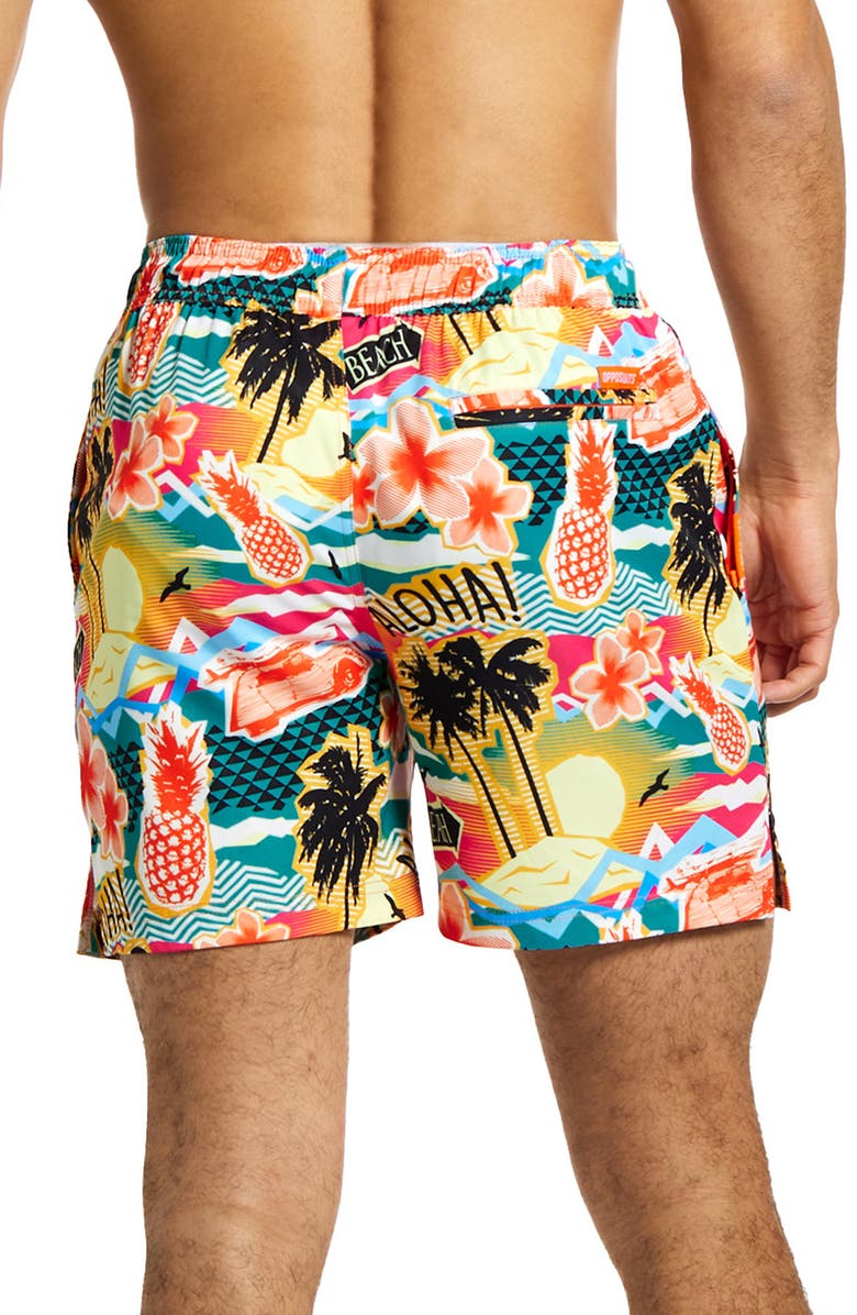 OppoSuits Aloha Hero Stretch Swim Trunks, Alternate, color, Orange