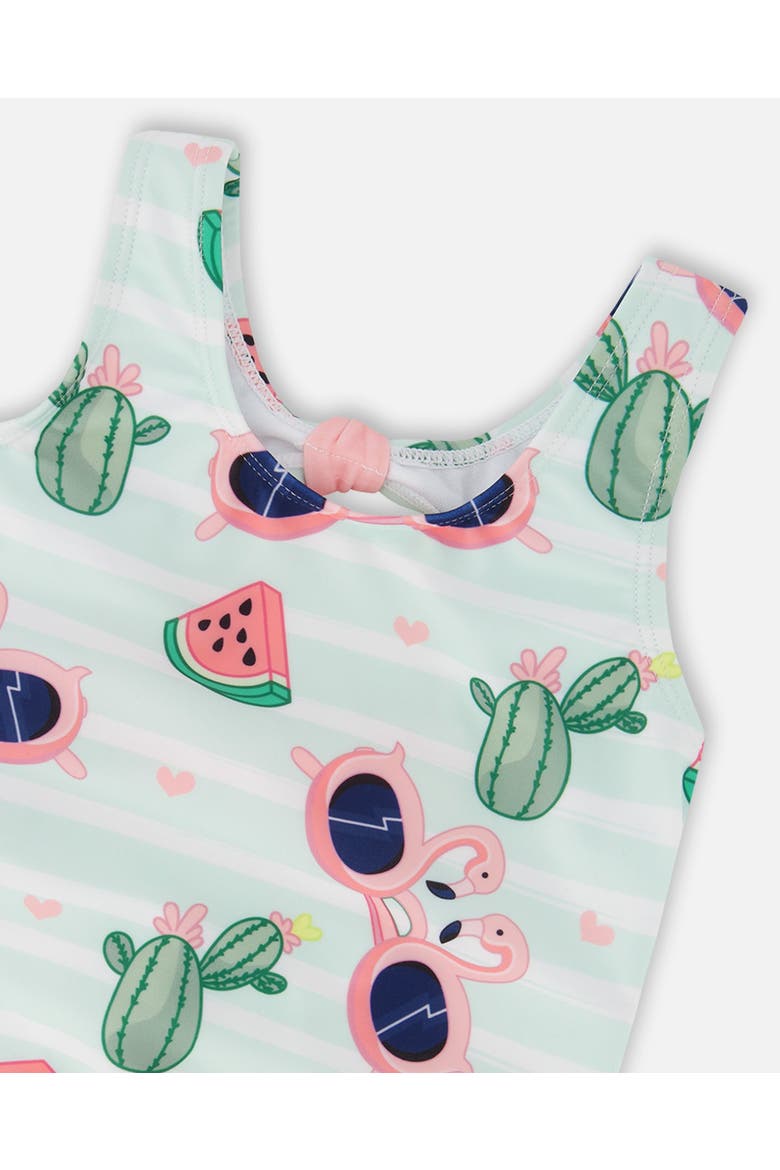 One-Piece Flamingo and Cactus Swimsuit, Alternate, color, Blue Flamingo Print