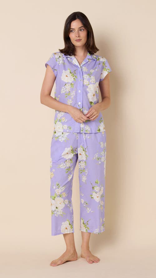 The Cat's Pajamas Luxe Pima Cropped Pajama Print Set In Blue