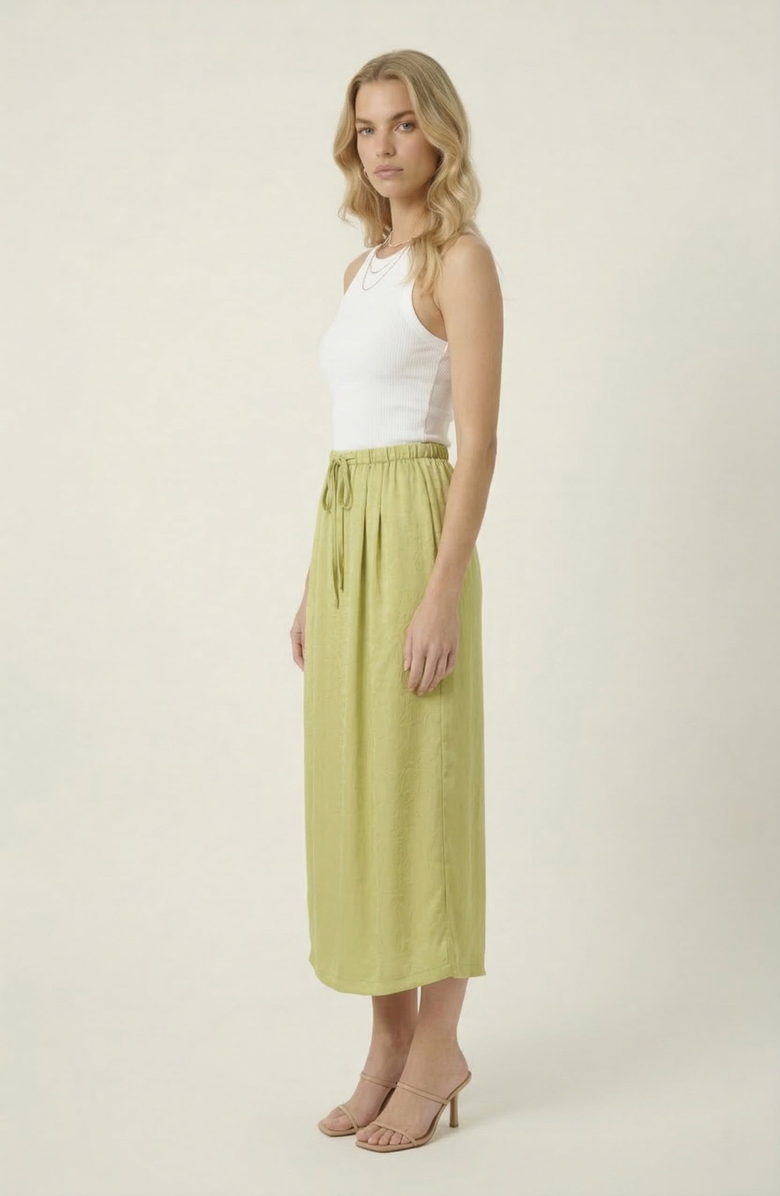 Modenaire Midi Skirt, Alternate, color, Chartreuse