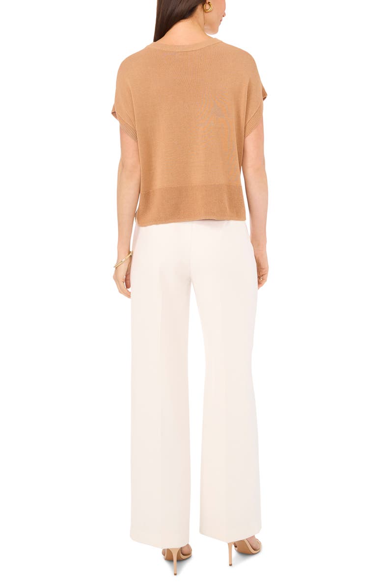 Vince Camuto Short Sleeve Crewneck Sweater, Alternate, color, Pecan