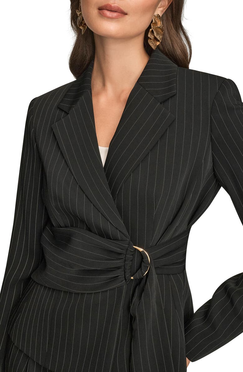 Donna Karan New York Belted D-Ring Pinstripe Blazer, Alternate, color, Black/ Cream