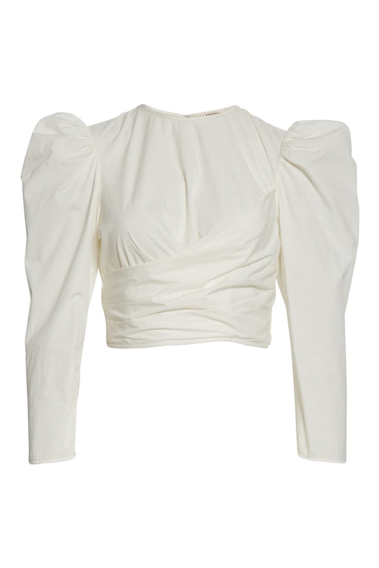 Eden Puff Sleeve Crop Cotton Blouse, Alternate, color, BLANC