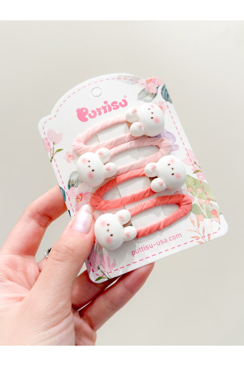 4pc Bunny Hug Snap Clip Set, Alternate, color, Baby Pink & Coral