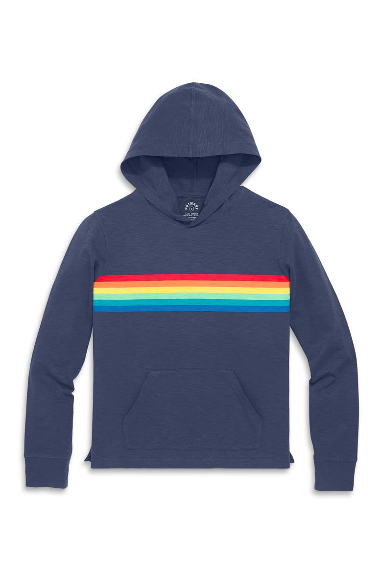 Women's Fit Rainbow Banner T-Shirt Hoodie, Main, color, Sunwashed Navy Rainbow Banner