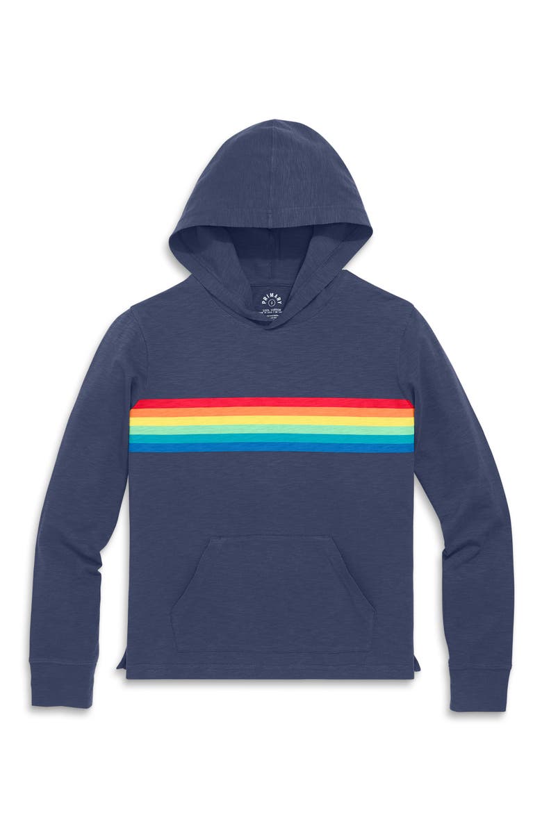 Primary Adult Rainbow Banner T-Shirt Hoodie, Main, color, Sunwashed Navy Rainbow Banner
