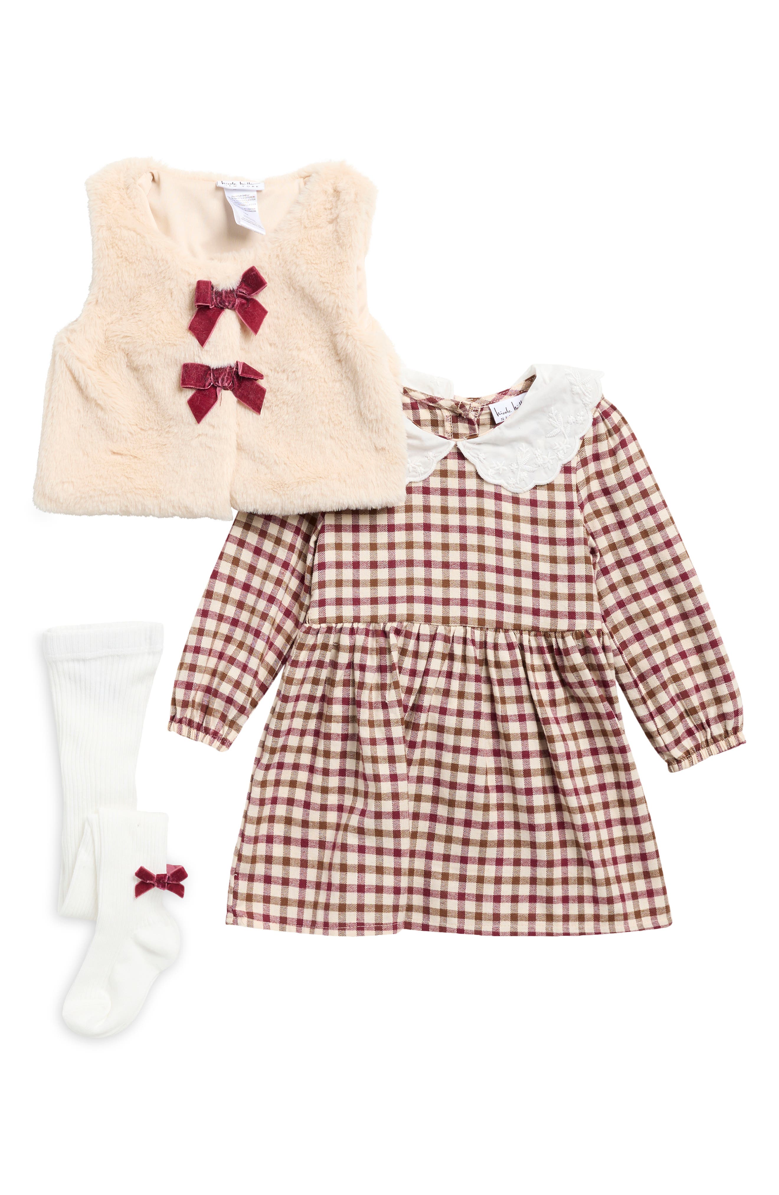 Kids' 3-Piece Faux Fur Vest, Dress & Tights Set