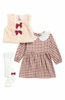 Kids' 3-Piece Faux Fur Vest, Dress & Tights Set