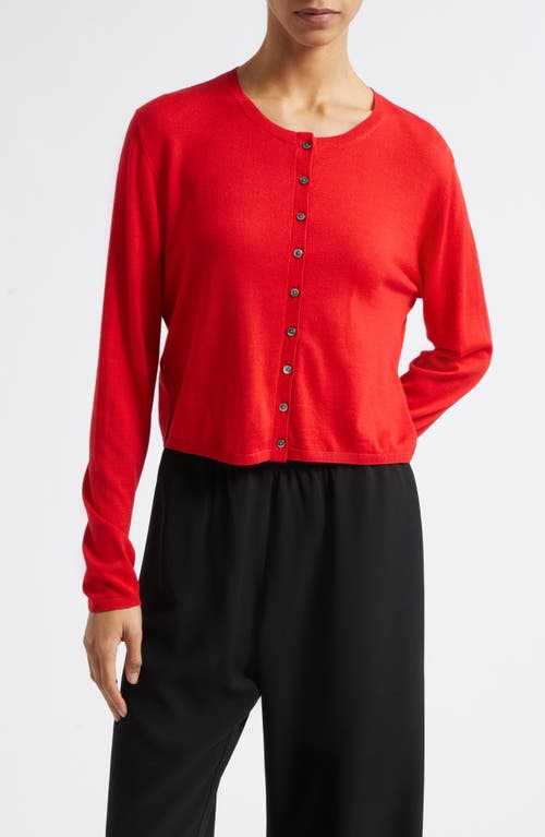 LESET James Merino Wool Crewneck Cardigan in Lipstick at Nordstrom, Size Medium