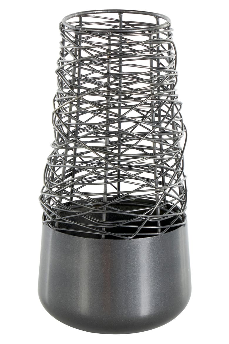 Black Metal Vase, Alternate, color, BLACK