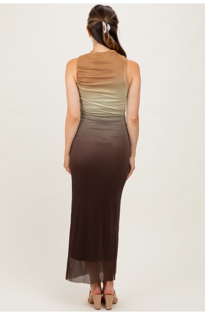 PinkBlush Ombre Mesh Ruched Sleeveless Midi Dress, Alternate, color, Brown