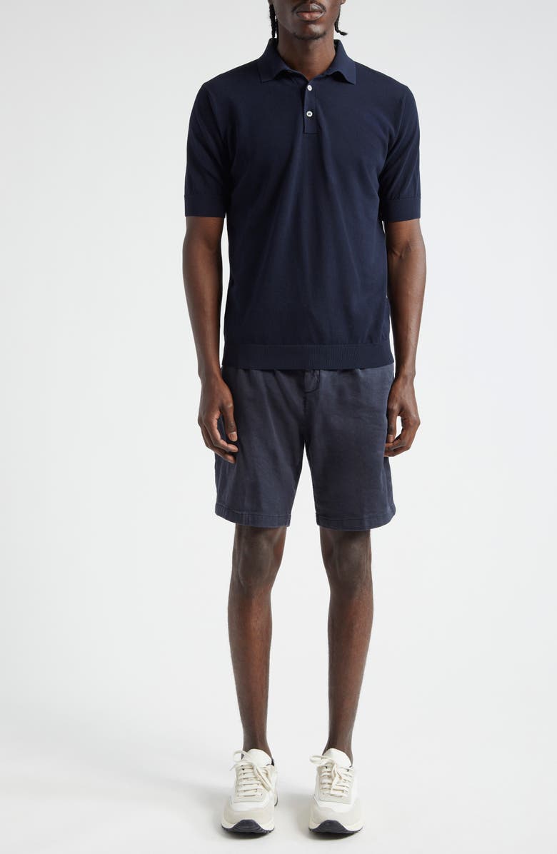 Thom Sweeney Pleated Stretch Linen & Cotton Jersey Shorts, Alternate, color, Navy