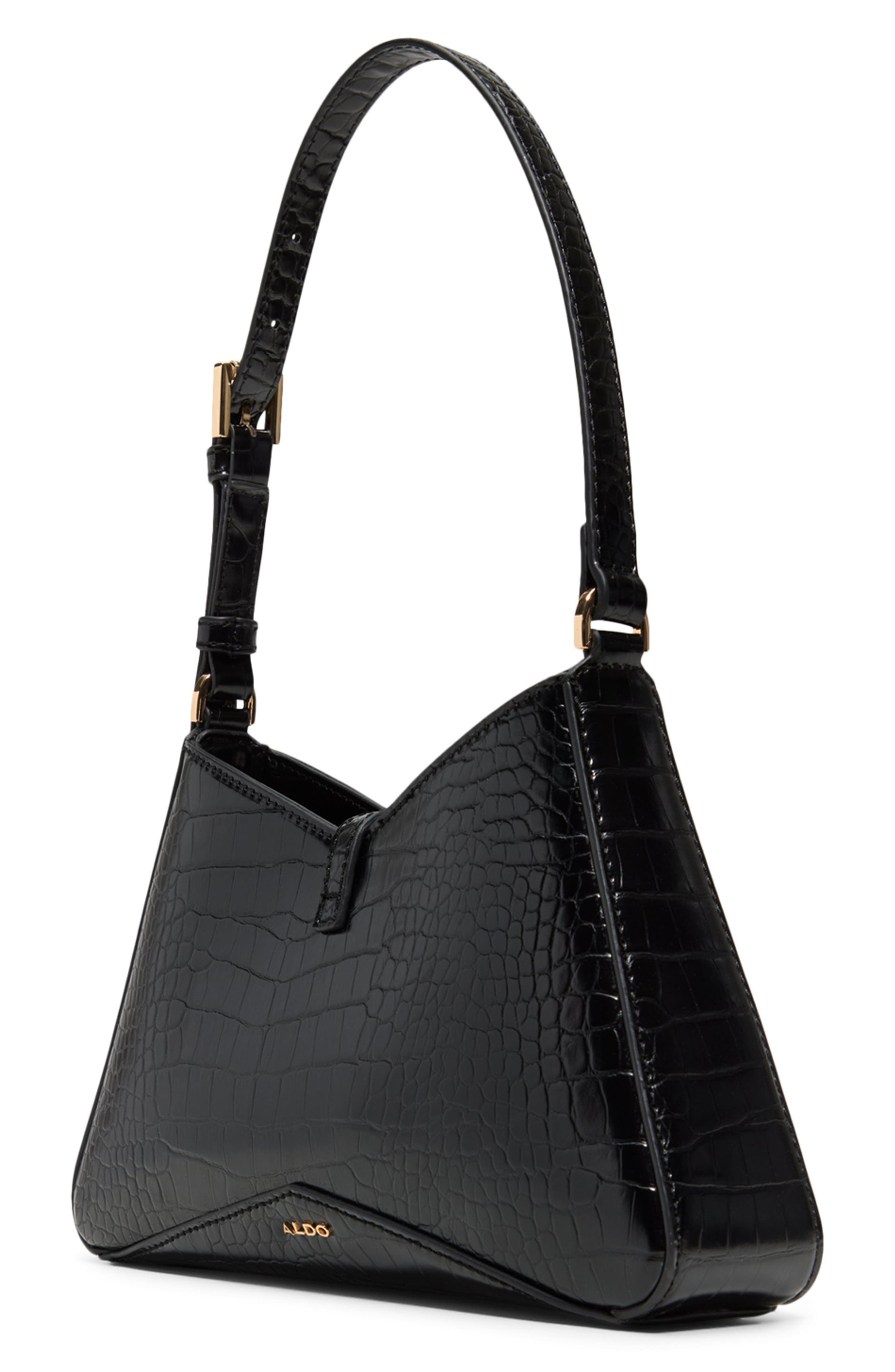 ALDO Julietta Croc Embossed Faux Leather Shoulder Bag, Alternate, color, Black