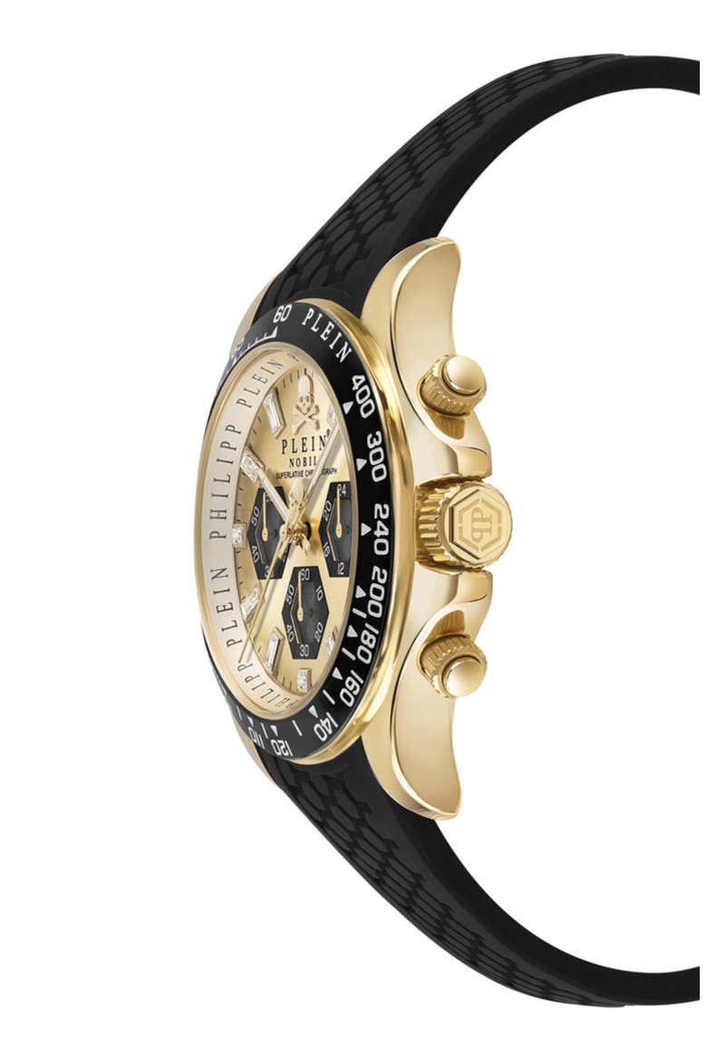 Nobile Chronograph Silicone Strap Watch, 43mm, Alternate, color, IP YELLOW GOLD