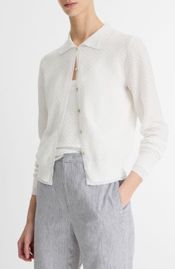 Vince Double Layer Organic Cotton Blend Cardigan In White