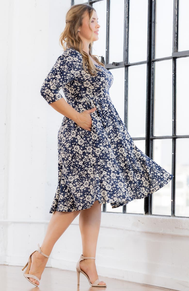 Kiyonna Royal Sweetheart Dress, Alternate, color, Aegean Blue Florals