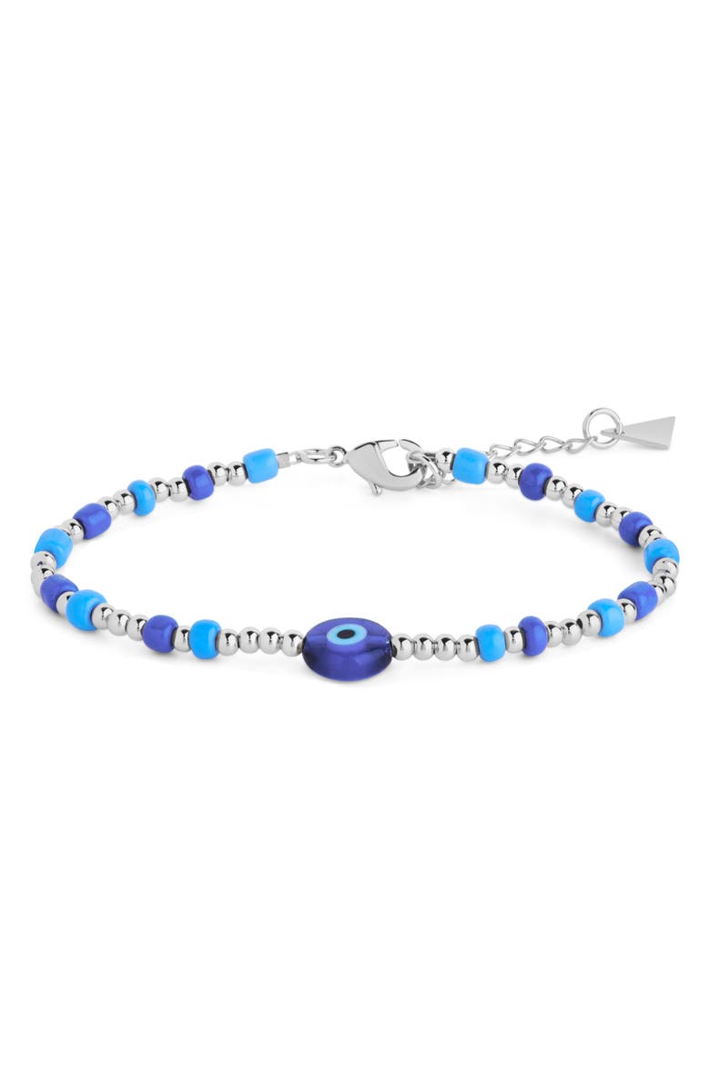 Sterling Forever Sibyl Evil Eye Beaded Bracelet, Alternate, color, Silver