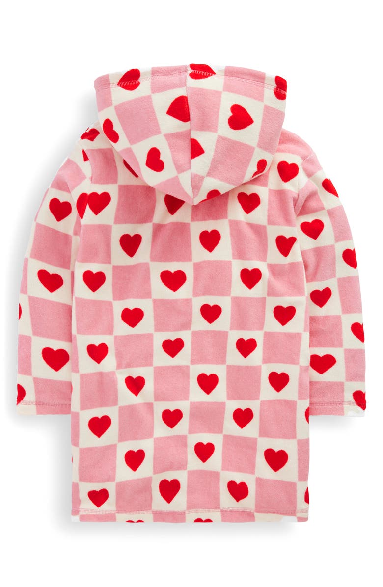 Mini Boden Kids' Heart Check Print Terry Hooded Cover-Up Dress, Alternate, color, Bubblegum Pink Heart Stamp