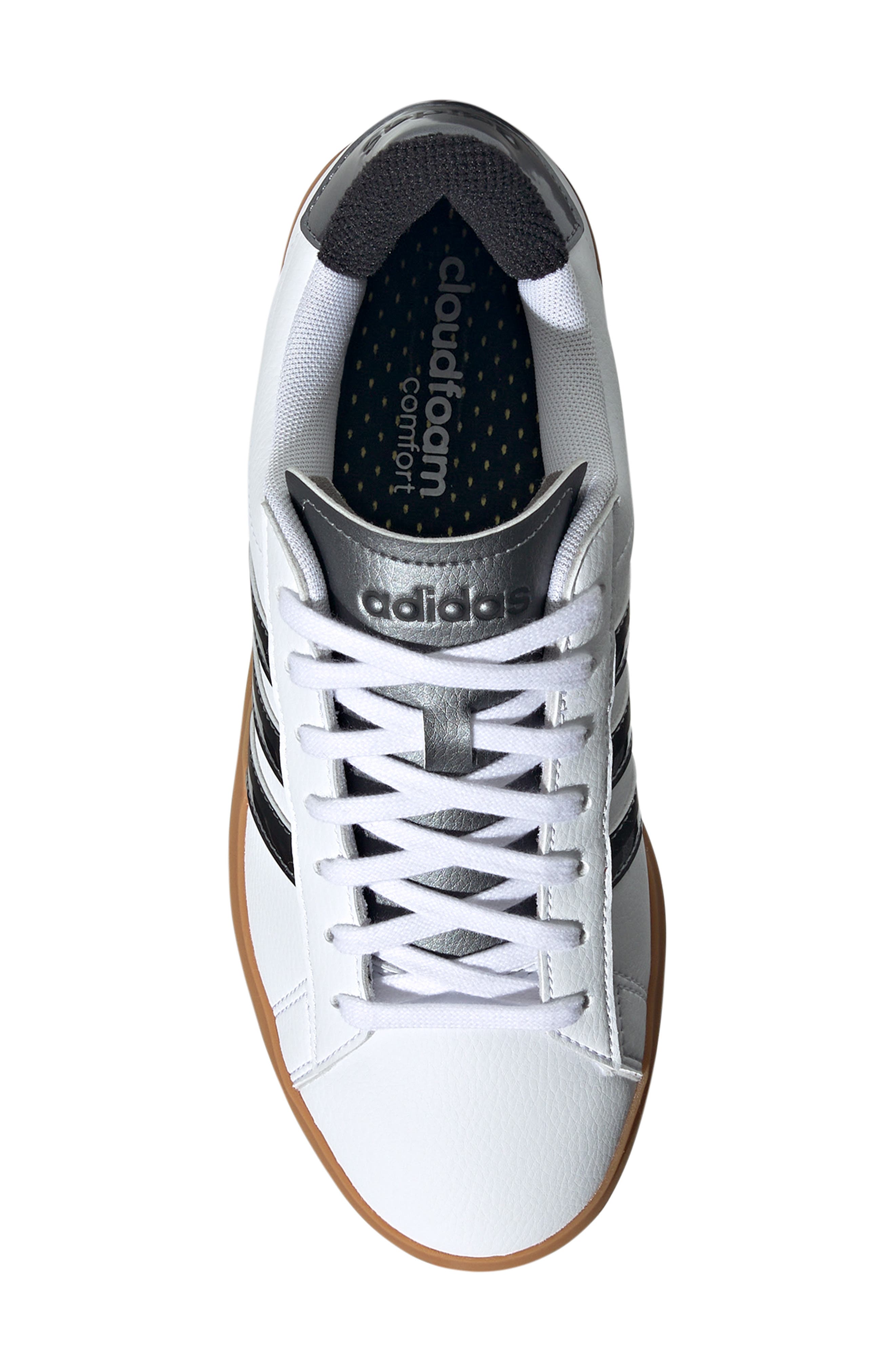 adidas Grand Court 2.0 Sneaker, Alternate, color, White/ Iron Metallic/ Black