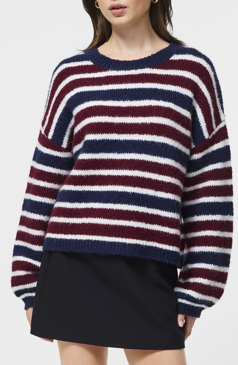 French Connection Stripe Crewneck Sweater, Main, color, Cabernet-Royal Blue