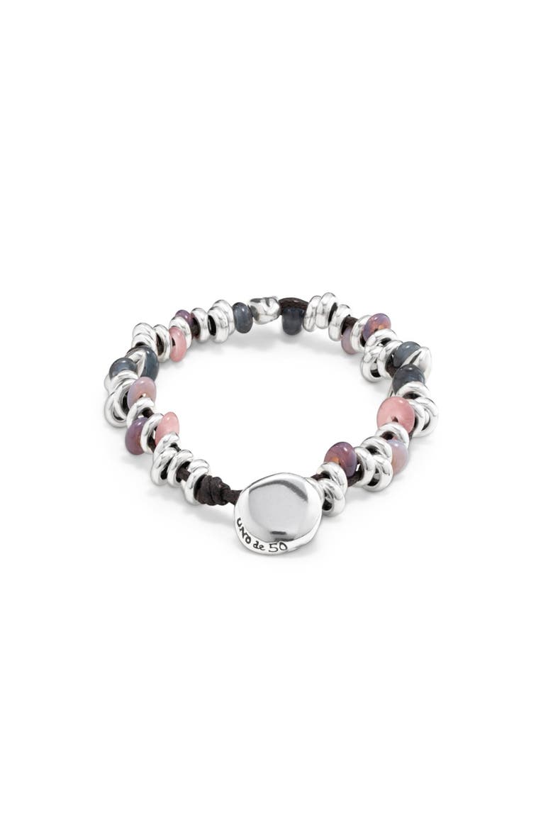 Braided Leather and Bead Bracelet, Alternate, color, Silver