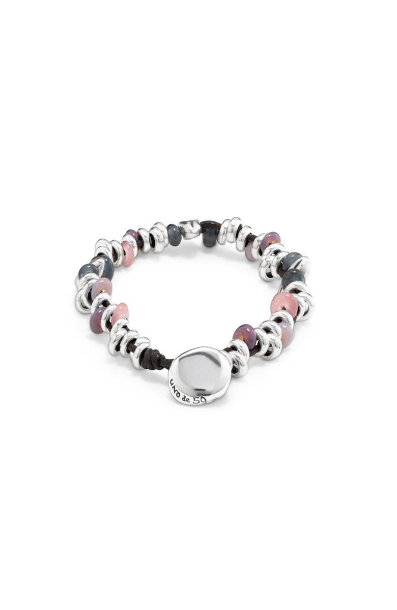 UNODE50 Braided Leather and Bead Bracelet, Alternate, color, Silver