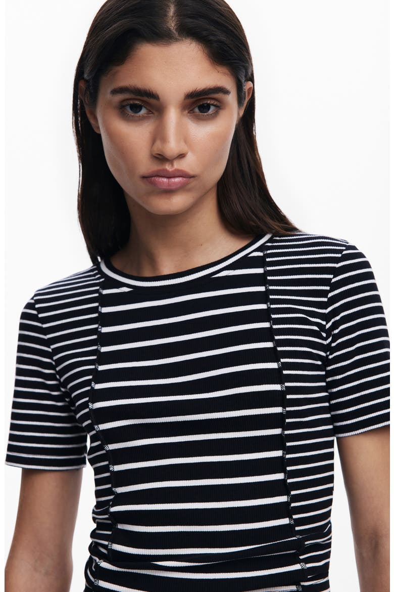Stripe Cotton Rib Knit T-Shirt, Alternate, color, BLACK