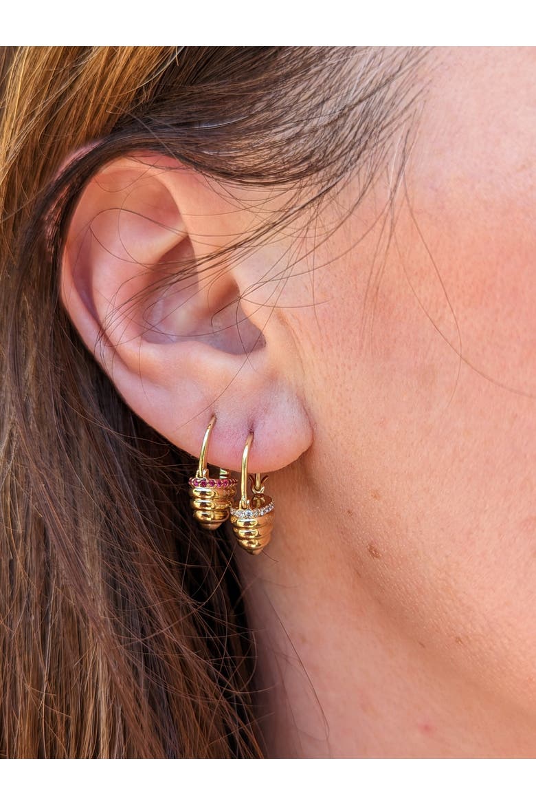 Found Gold Cap Huggie Earring, Alternate, color, Pink Sapphire- Gold