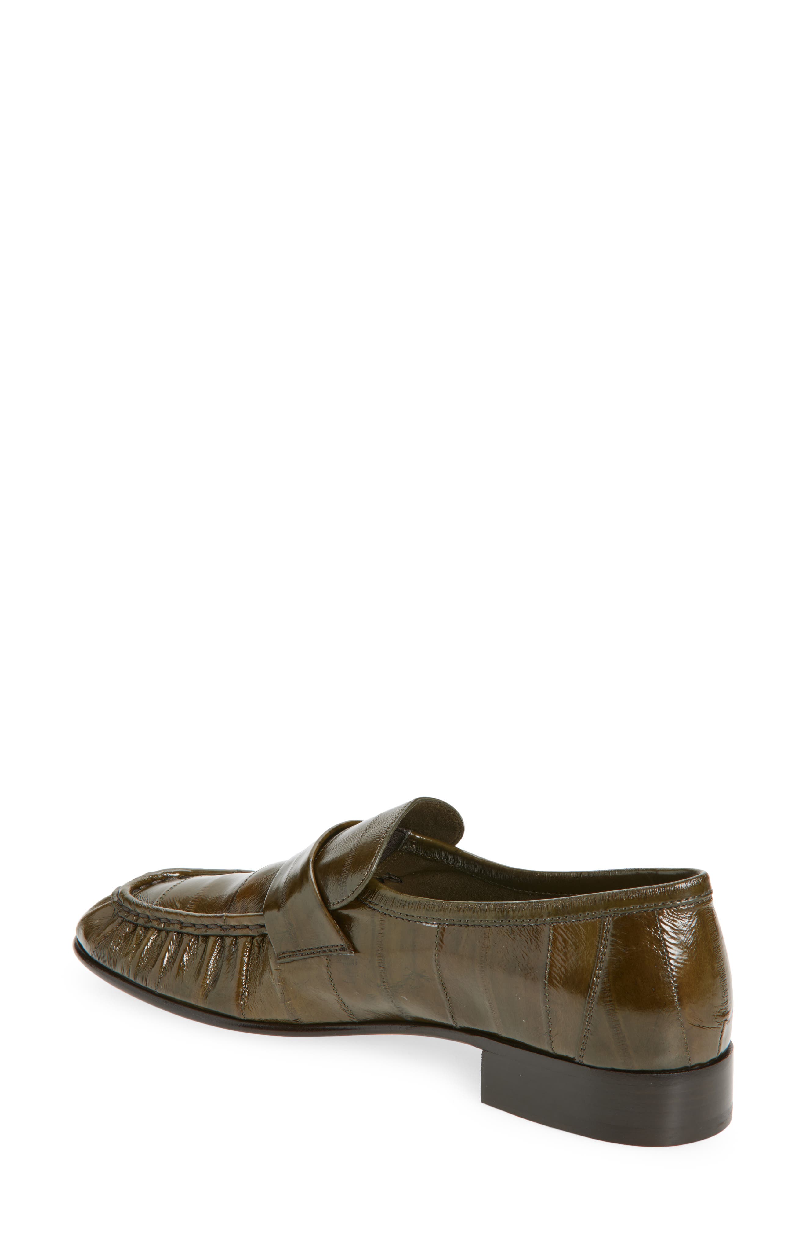 The Row Soft Eelskin Loafer, Alternate, color, Olive Oli