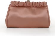 Jewel Badgley Mischka Olivia Satin Ruffle Top Pouch Clutch