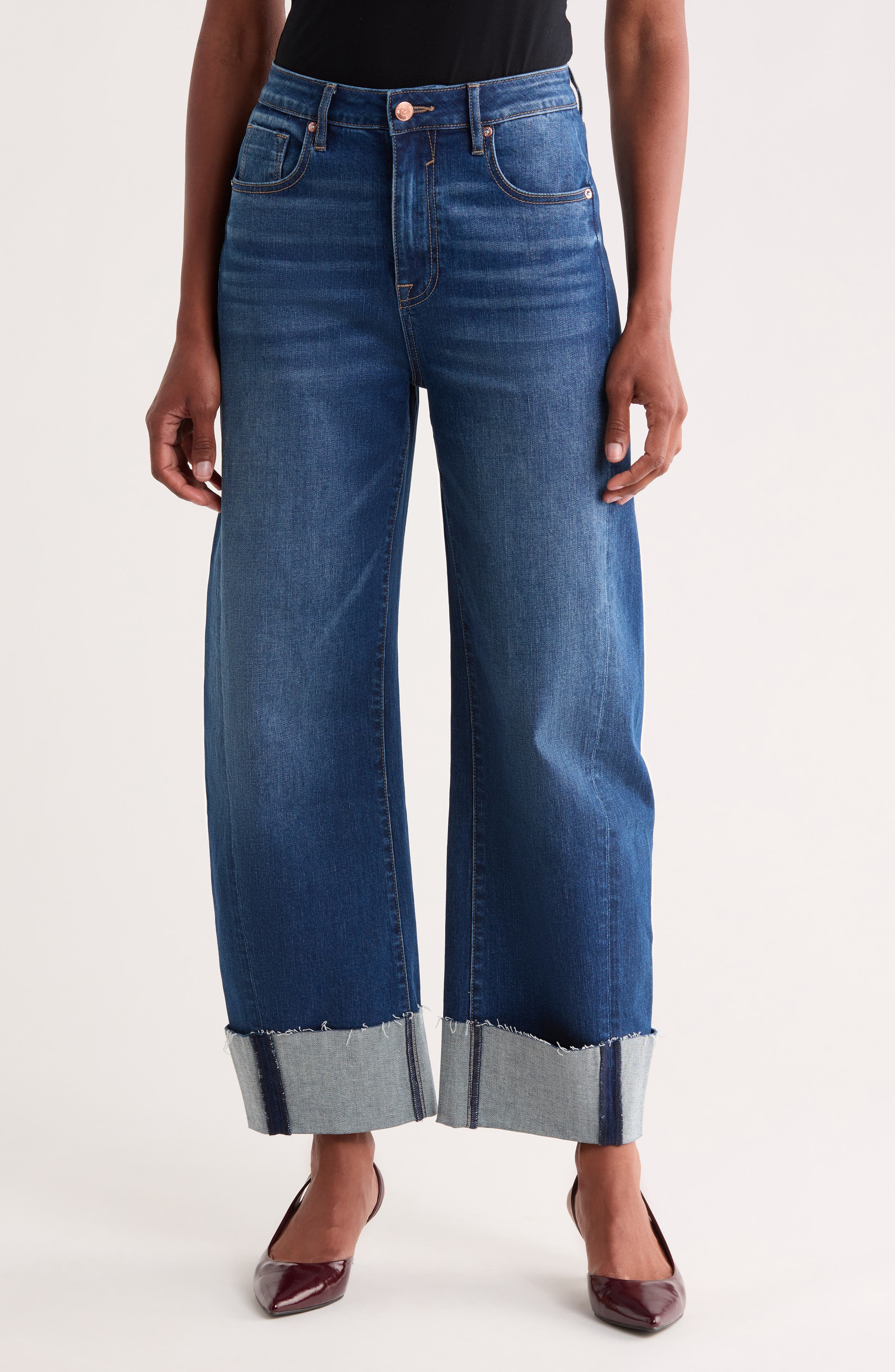 Cuff Barrel Wide Leg Jeans