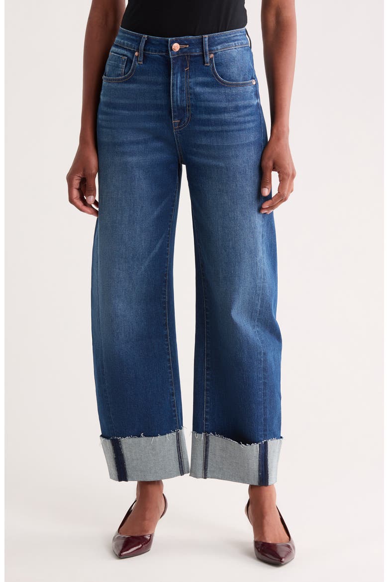 Cuff Barrel Wide Leg Jeans, Main, color, DARK WASH