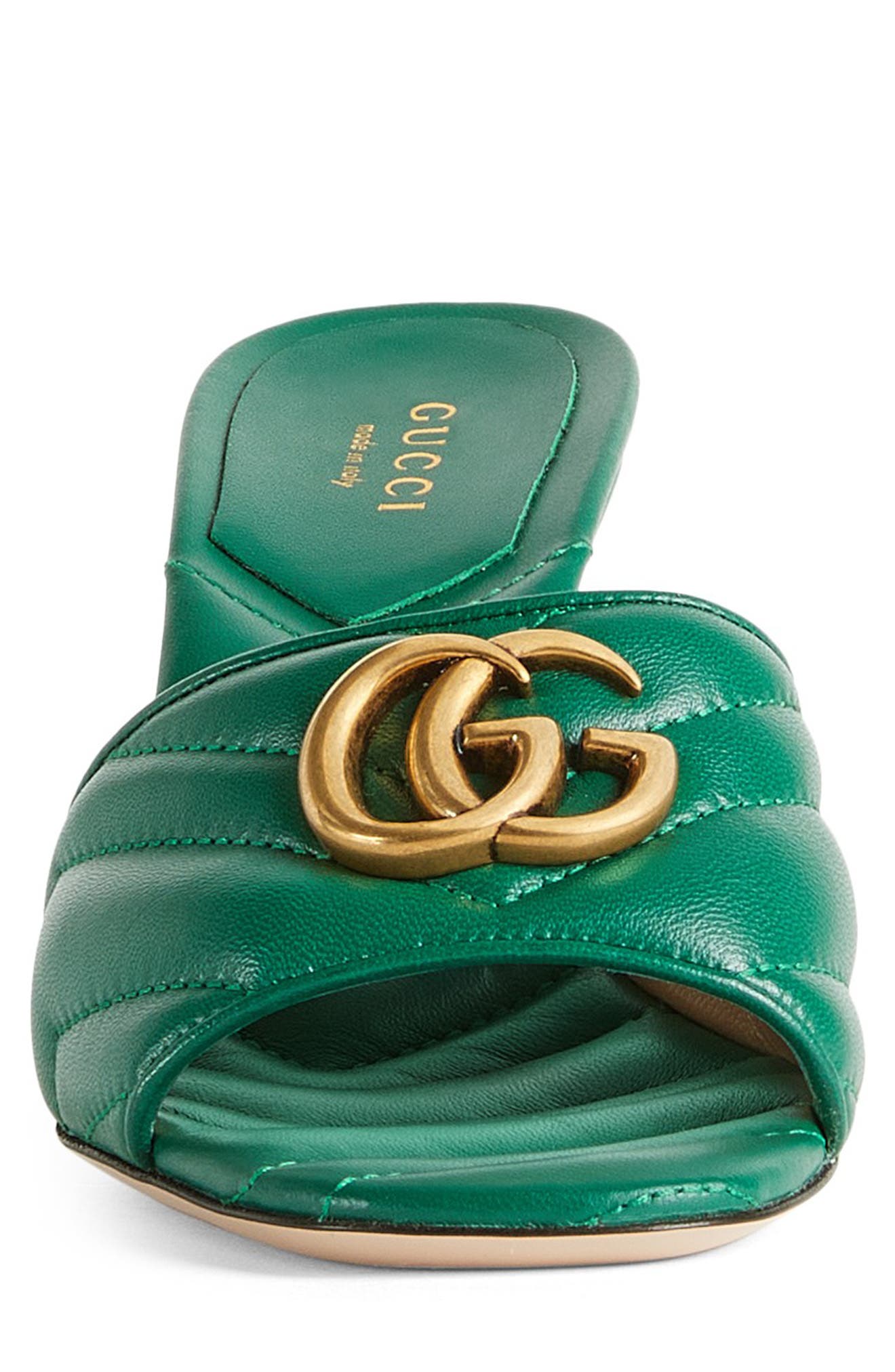 GG Quilted Slide Sandal, Alternate, color, EMERALD