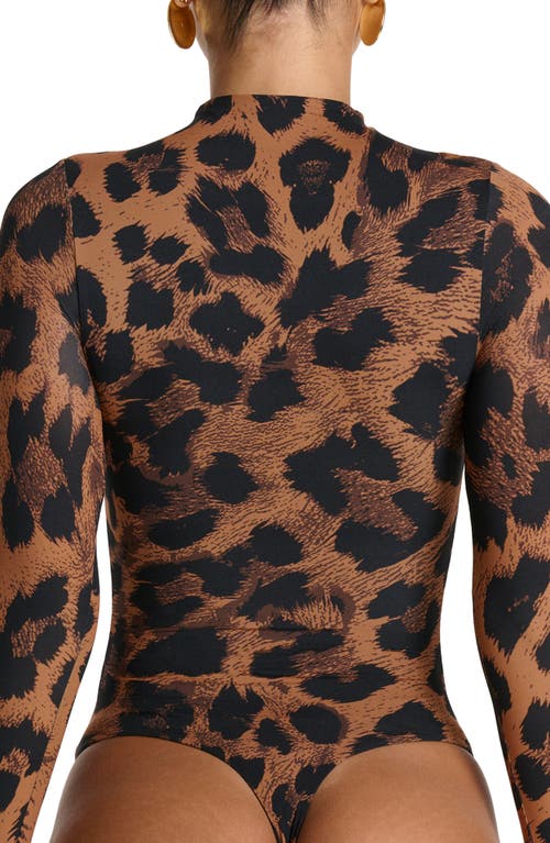 Naked Wardrobe Naked Snakeskin Print Long Sleeve Bodysuit In Brown