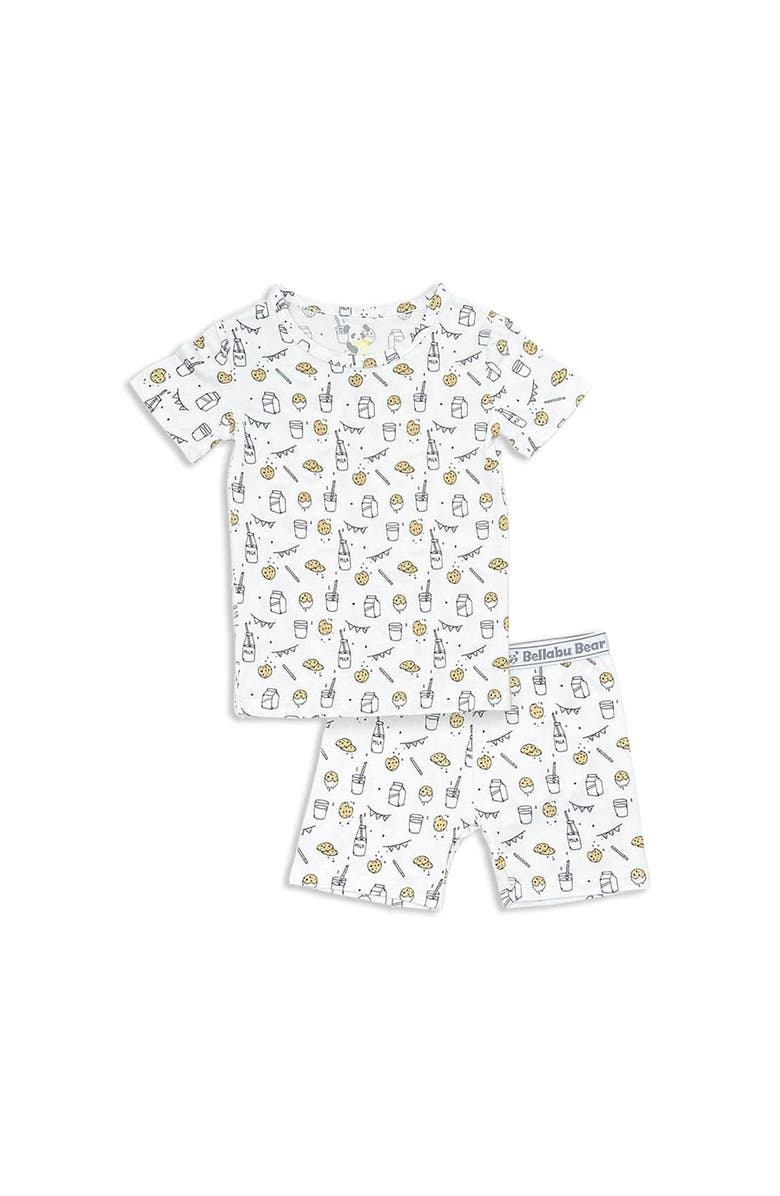 Bellabu Bear Milk & Cookies Kids 2-Piece Short Sleeve & Shorts Pajama Set, Main, color, Milk & Cookies