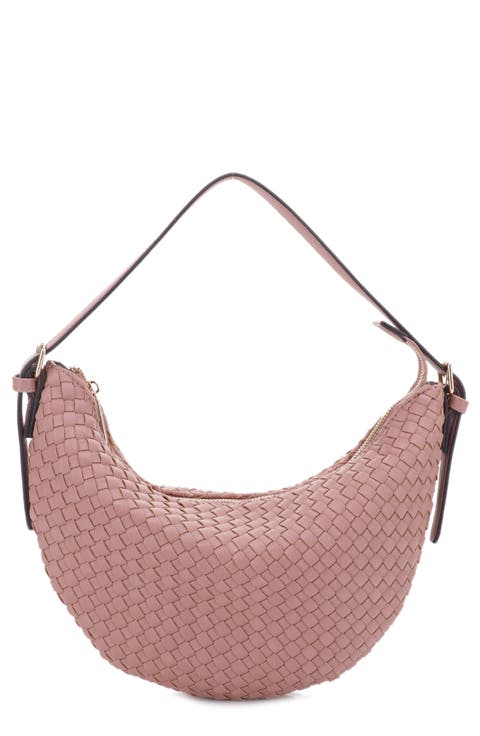 Becca Woven Vegan Leather Crescent Shoulder Bag