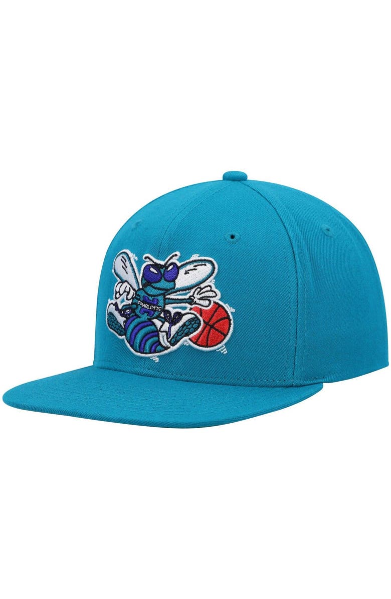 Mitchell & Ness Men's Mitchell & Ness Teal Charlotte Hornets Hardwood Classics Team Ground 2.0 Snapback Hat, Main, color, 