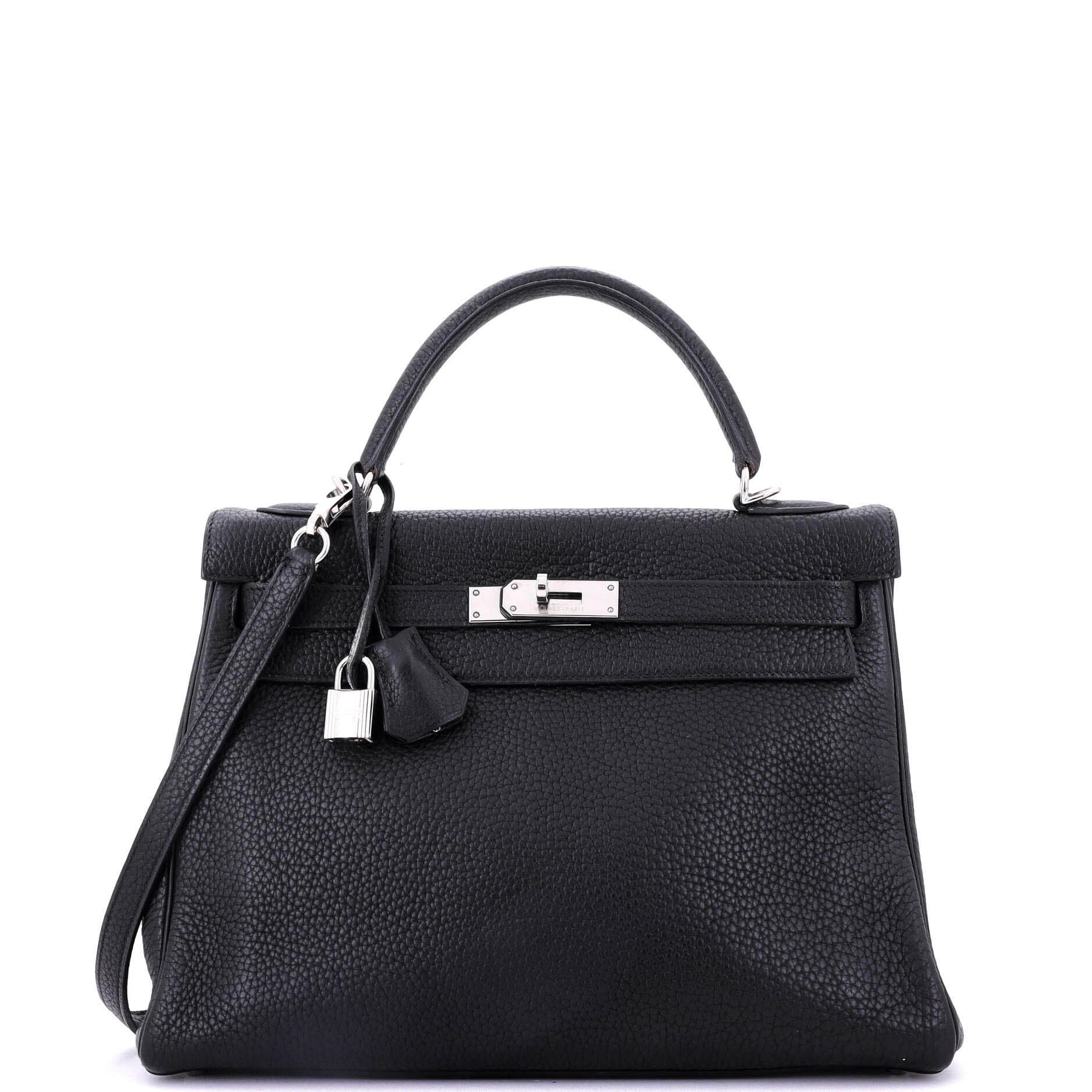 Pre-Owned Hermes Kelly Handbag Black Togo with Palladium Hardware 32, Main, color, 