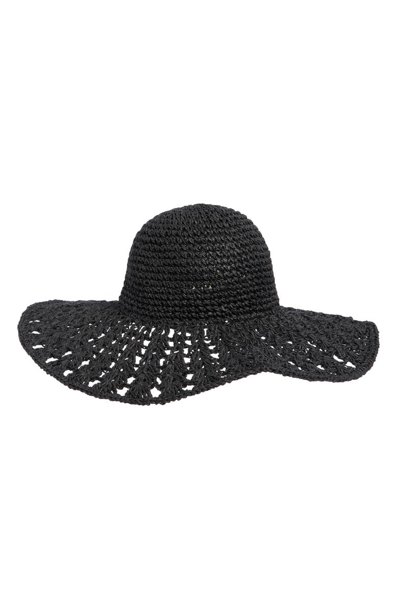 Steve Madden Textural Straw Crochet Floppy Hat, Alternate, color, Black