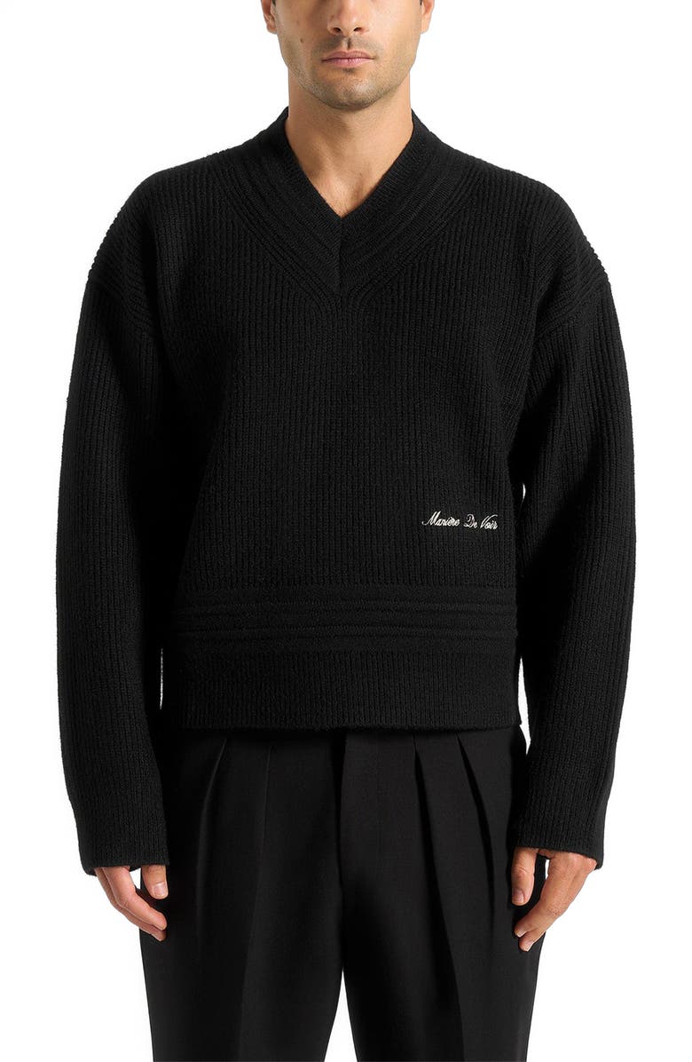 Manière De Voir Remi V-Neck Signature Knit Jumper, Alternate, color, Black