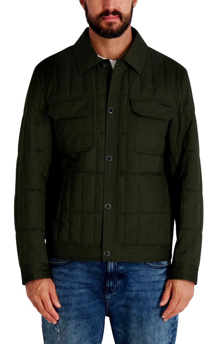 KARL LAGERFELD Quilted Herringbone Shirt Jacket, Main, color, Olive