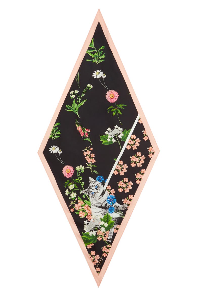 Florence Diamond Silk Scarf, Alternate, color, BLACK