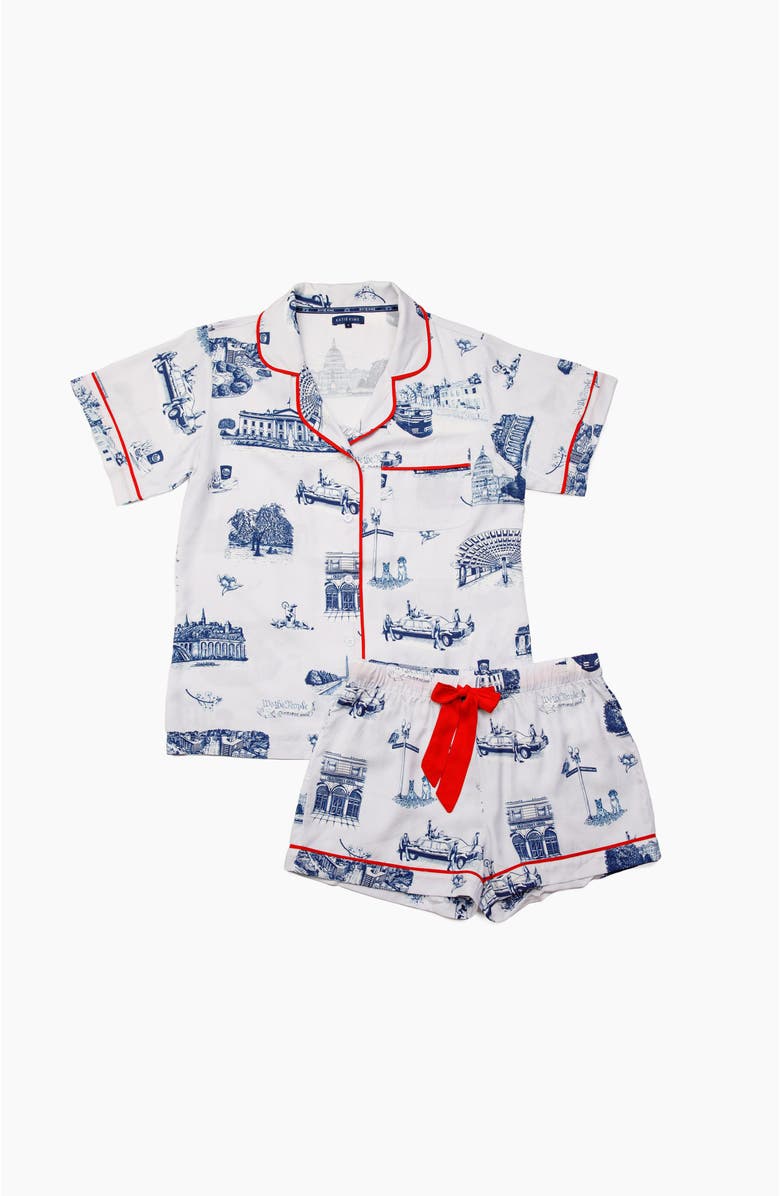 Katie Kime Washington DC Toile Shorts, Alternate, color, Light Blue