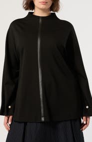 Marina Rinaldi Faux Leather Trim Sweatshirt