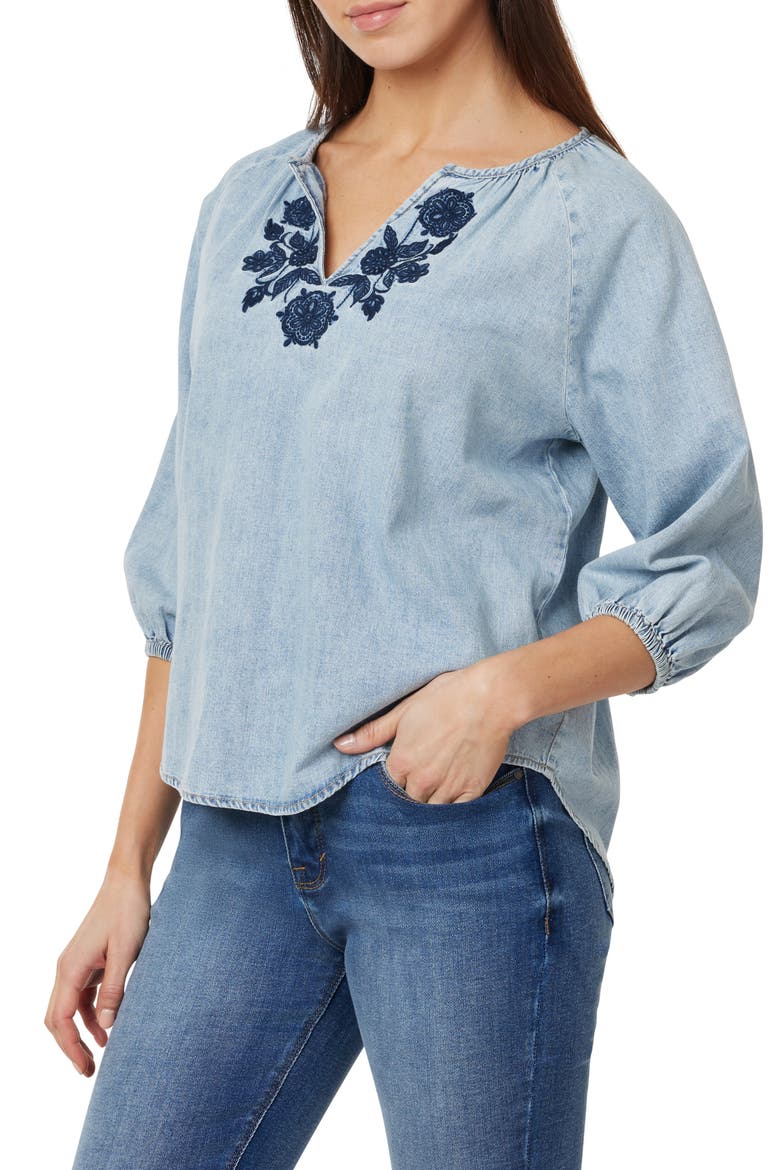 Embroidered Denim Peasant Top, Alternate, color, PALMA
