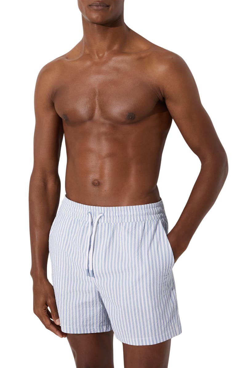 Reiss Bay Swim Trunks, Main, color, Soft Blue/ White